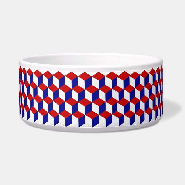 Bowl - Rode, witte, blauwe blokken Voerbakje (Rechts)
