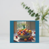 Bowl van fruit op tafel klassieke olieverfschilder briefkaart (Staand voorkant)