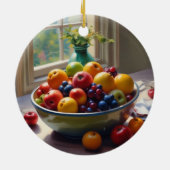 Bowl van fruit op tafel klassieke olieverfschilder keramisch ornament (Achterkant)