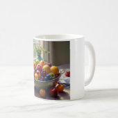 Bowl van fruit op tafel klassieke olieverfschilder koffiemok (Voorkant rechts)