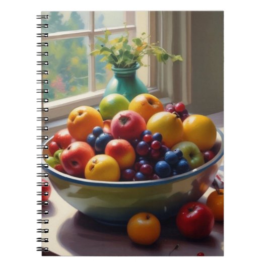 Bowl van fruit op tafel klassieke olieverfschilder notitieboek (Voorkant)