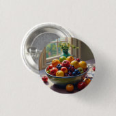 Bowl van fruit op tafel klassieke olieverfschilder ronde button 3,2 cm (Voorkant /achterkant)