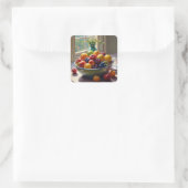 Bowl van fruit op tafel klassieke olieverfschilder vierkante sticker (Tas)