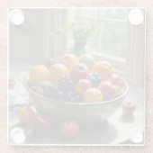 Bowl van fruit zittend op een tafel olieverfschild glazen onderzetter (Achterkant)