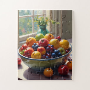 Bowl van fruit zittend op een tafel olieverfschild legpuzzel