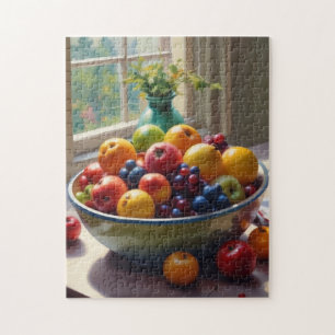 Bowl van fruit zittend op een tafel olieverfschild legpuzzel