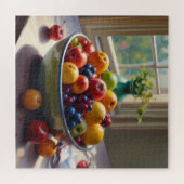 Bowl van fruit zittend op een tafel olieverfschild legpuzzel (Horizontaal)