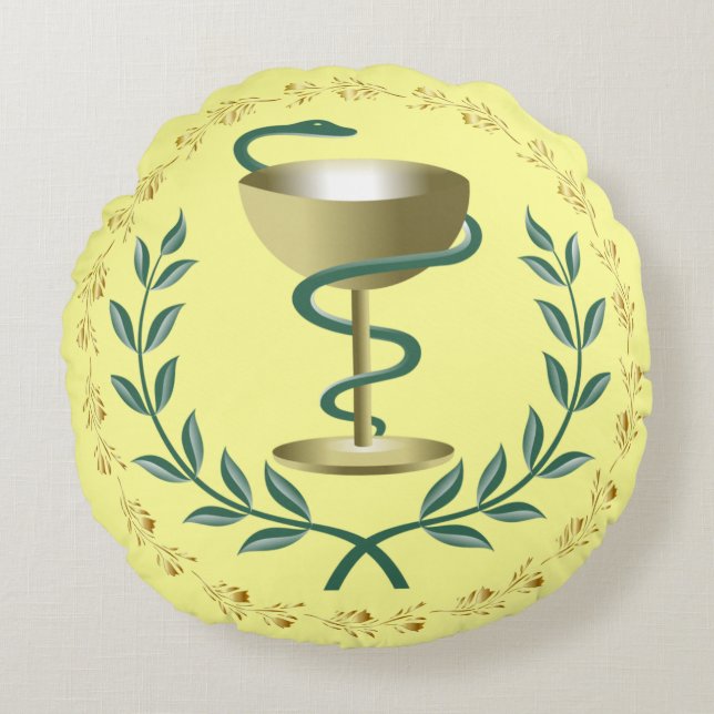 Bowl van Hygieia~Apothecary~Dispensary~ Rond Kussen (Voorkant)