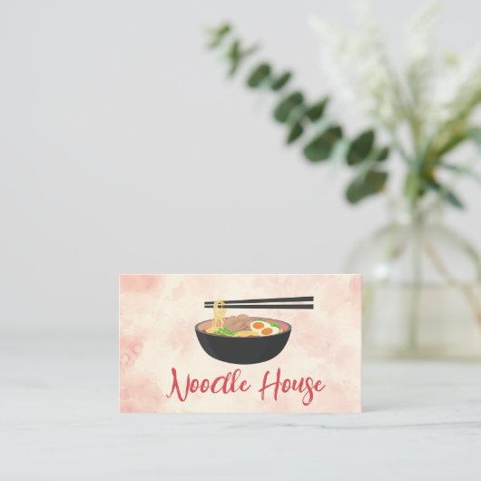 Bowl van noedels en eetstokjes | restaurant visitekaartje (Staand voorkant)