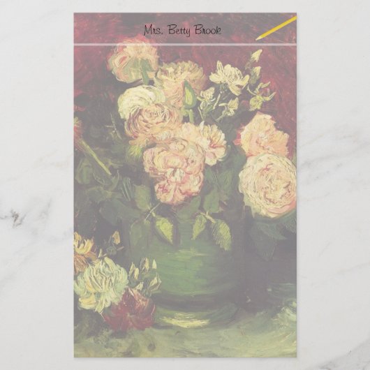 Bowl van Peonies en Roos, Vincent van Gogh. Briefpapier (Voorkant)