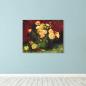 Bowl van Peonies en Roos, Vincent van Gogh. Canvas Afdruk (Insitu (Houten vloer))