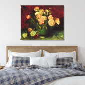 Bowl van Peonies en Roos, Vincent van Gogh. Canvas Afdruk (Insitu (Slaapkamer))