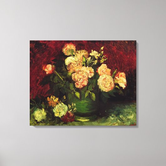 Bowl van Peonies en Roos, Vincent van Gogh. Canvas Afdruk (Voorkant)