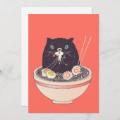 Bowl van ramen en zwarte kat feestdagenkaart (Voorkant / Achterkant)