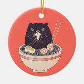 Bowl van ramen en zwarte kat keramisch ornament (Voorkant)