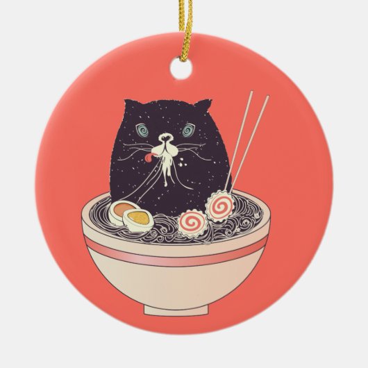 Bowl van ramen en zwarte kat keramisch ornament (Voorkant)