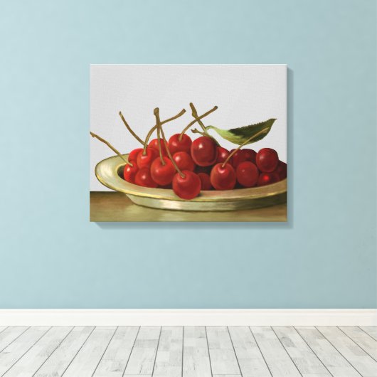  Bowl van Rode Kersen Canvas Afdruk (Insitu (Houten vloer))