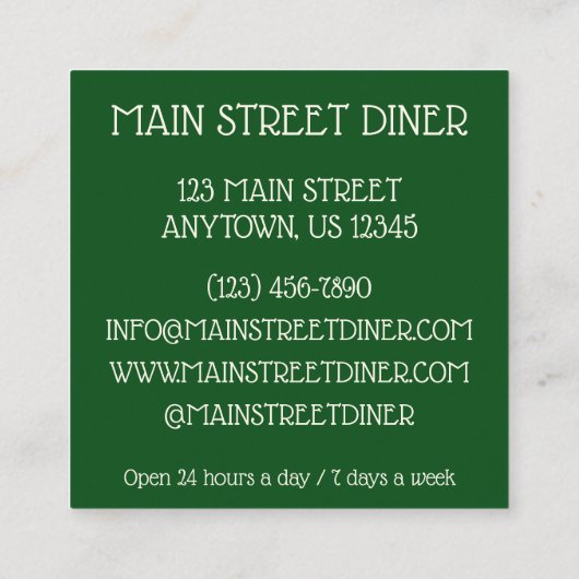 Bowl van Tomato Basil Soup Diner Italiaans restaur Vierkante Visitekaartje (Achterkant)