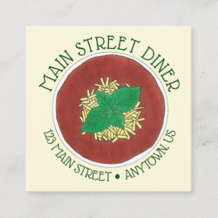 Bowl van Tomato Basil Soup Diner Italiaans restaur Vierkante Visitekaartje