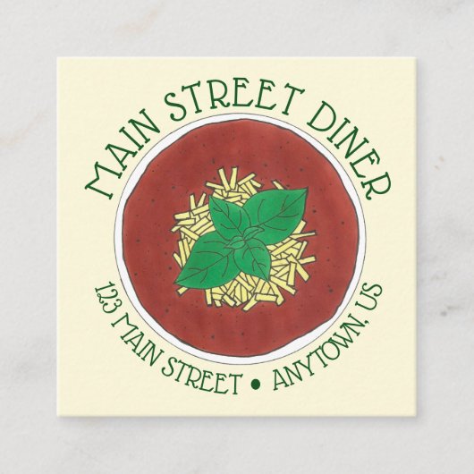 Bowl van Tomato Basil Soup Diner Italiaans restaur Vierkante Visitekaartje (Voorkant)