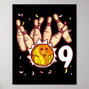 Bowlen 9e verjaardag Bowling Thema 9 jaar oud Leuk Poster