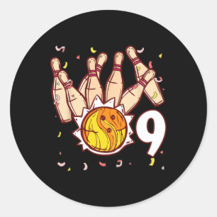 Bowlen 9e verjaardag Bowling Thema 9 jaar oud Leuk Ronde Sticker
