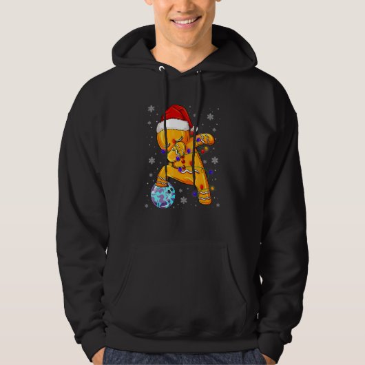 Bowlen Dabbing Peperkoek Bowling Speler Kerstmis Hoodie (Voorkant)