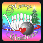 BOWLER/BOWLING MERRY CHRISTMAS VIERKANTE STICKER<br><div class="desc">De Groeten van het seizoen met dit Merry Kerstontwerp voor bowlers - met bowlingbal,  bowlingspeldenspellen,  een kerstboom en heel veel spetters.</div>