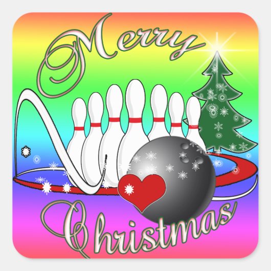 BOWLER/BOWLING MERRY CHRISTMAS VIERKANTE STICKER (Voorkant)