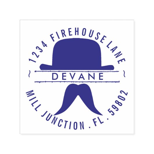 Bowler & Mustache Zelfinkt Retouradres Stempel (Design)