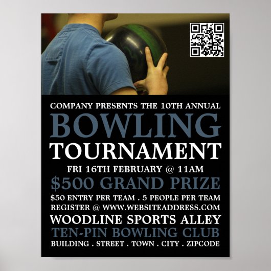Bowler Portret, Ten-Pin Bowling Tournament Poster (Voorkant)