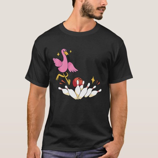 Bowler Strike Bowling Team Bowling Pins Flamingo B T-shirt (Voorkant)