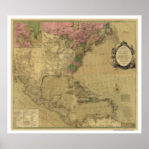 Bowles Gedetailleerde Amerika Map - 1784 Poster