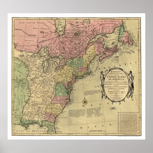 Bowles Map of America 1784 Poster (Voorkant)