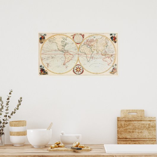  Bowles Pocket Map van de wereld Poster (Keuken)