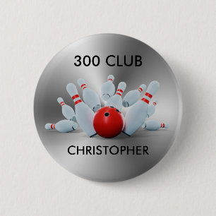 Bowling 300 Club 10 Pin Gepersonaliseerd Ronde Button 5,7 Cm