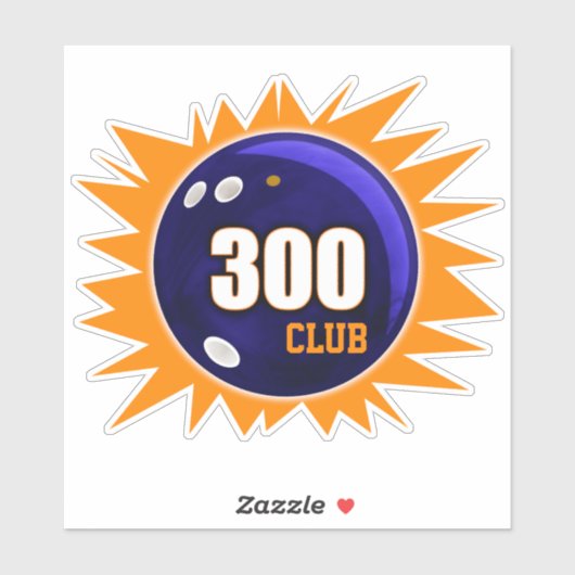 Bowling 300 Club, Blauwe Bowling Bal & Oranje Viny Sticker (Vel)