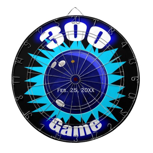Bowling 300 game, met datum, dartboard met kunst dartbord (Voorkant)