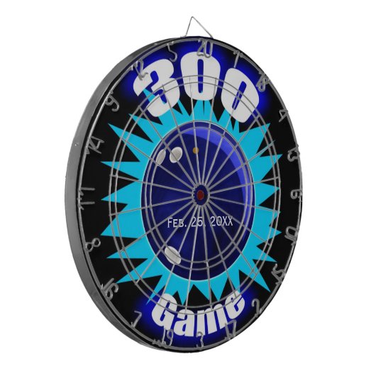 Bowling 300 game, met datum, dartboard met kunst dartbord (Voorkant Links)