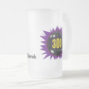 Bowling 300 Game, Paars met Bowling Bal Kunst, Matglas Bierpul