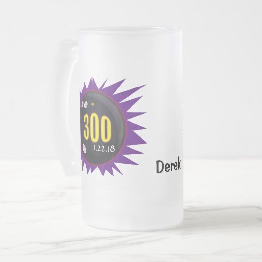 Bowling 300 Game, Paars met Bowling Bal Kunst, Matglas Bierpul (Voorkant links)