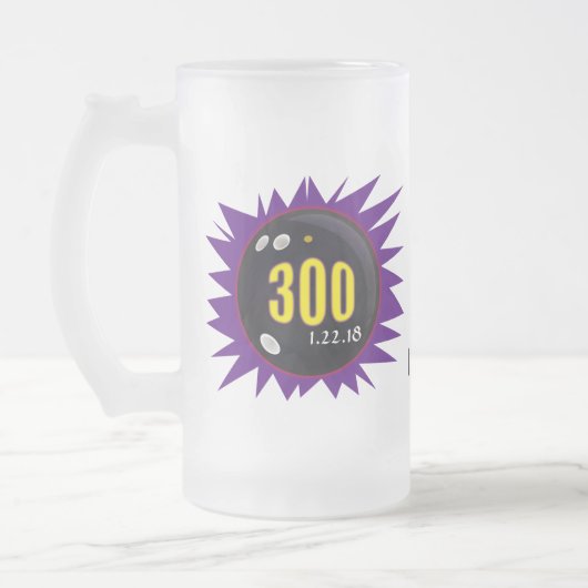 Bowling 300 Game, Paars met Bowling Bal Kunst, Matglas Bierpul (Links)