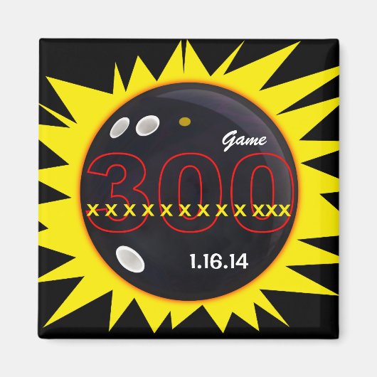 Bowling, 300 Perfect Game, 12X, zwart en geel, Magneet (Voorkant)