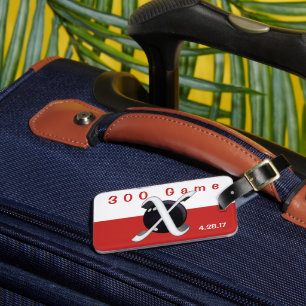 Bowling 300 spelbadge in rood en wit bagagelabel