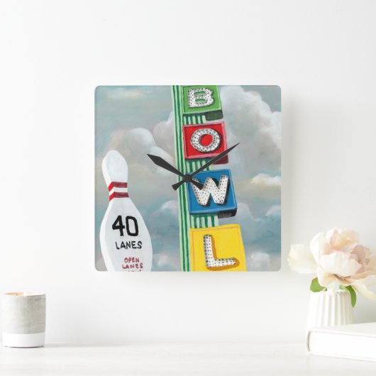 Bowling Alley Artwork Vierkante Klok (Huis)