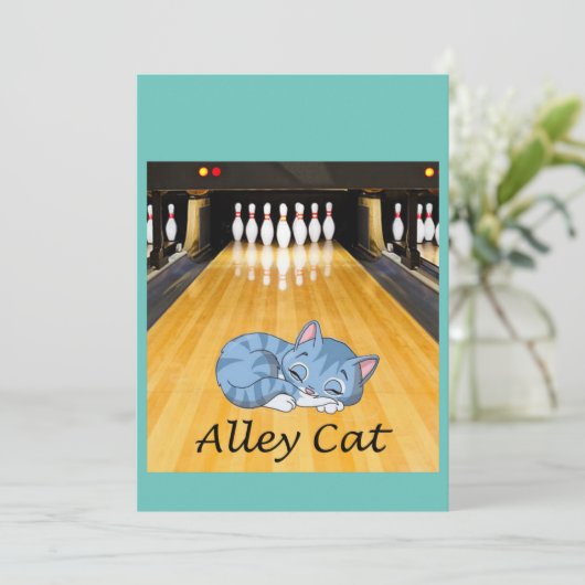 Bowling Alley Feest met de Slaapkat Kaart (Staand voorkant)