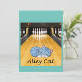 Bowling Alley-feest met de Sluimerende Kat Kaart (Staand voorkant)