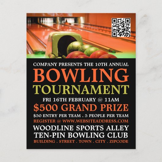 Bowling Alley Scene, Ten-Pin Bowling Tournament Flyer (Voorkant)