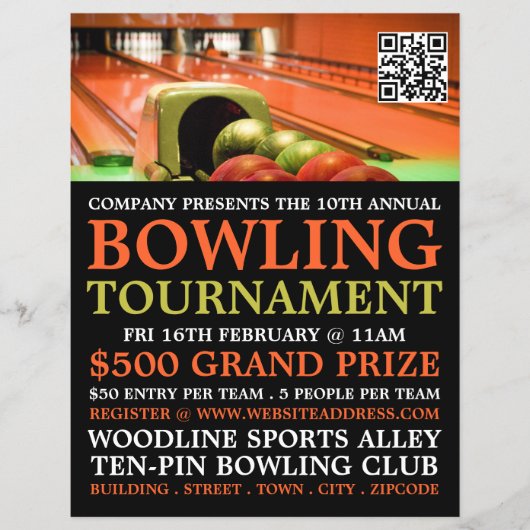 Bowling Alley Scene, Ten-Pin Bowling Tournament Flyer (Voorkant)