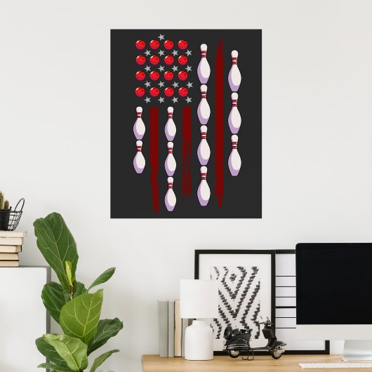 Bowling American Flag Poster (Thuiskantoor)